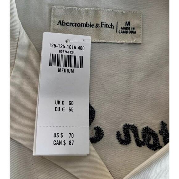 Abercrombie & Fitch Men's Cream Size M Camp Collar Workwear Embroidered Shirt - Picture 6 of 16